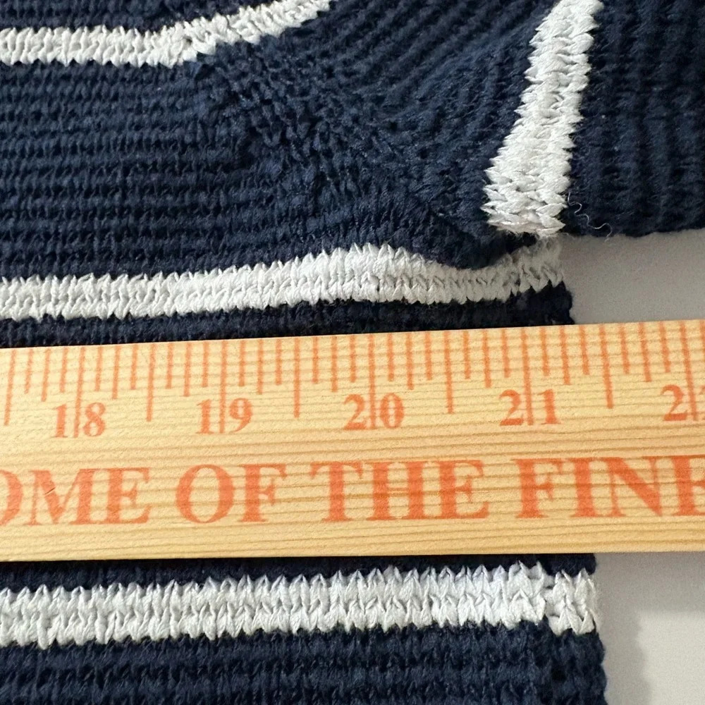 Liz Claiborne Classic Blue and White Striped Crew Neck Sweater. Cotton Blend. - Picture 5 of 9